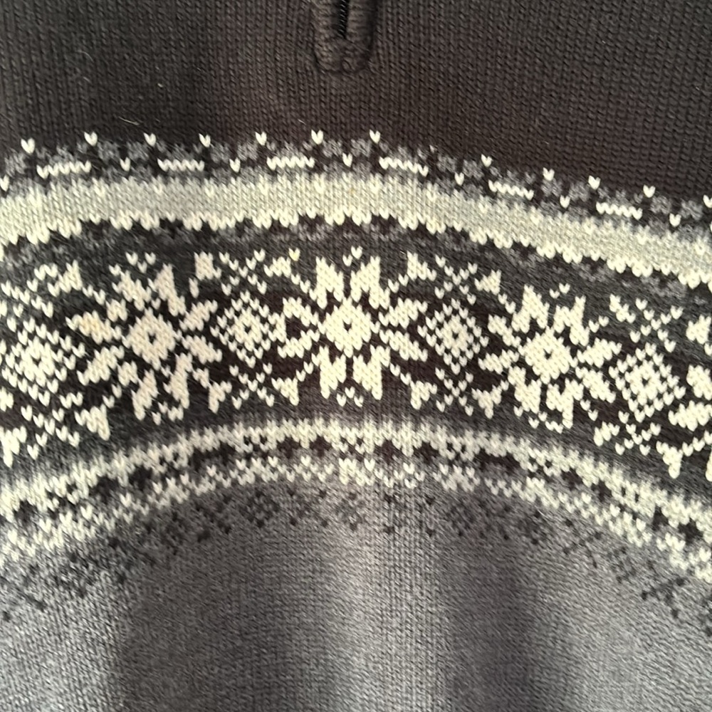 Eddie Bauer Holiday Snowflakes Half Zip Sweater Large Black Gray - Picture 2 of 5